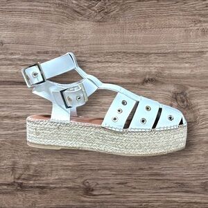 Free People White Leather Platform Espadrille Sandals